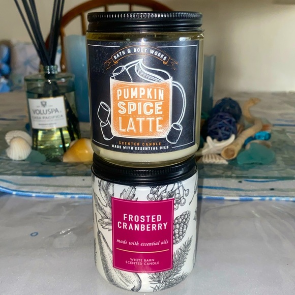 B&BW Frosted Cranberry & Pumpkin Spice Latte Single Wick Candles- 7oz - Picture 2 of 5